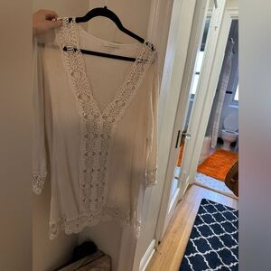 La Blanca Beachwear Cover Up Dress White Cotton Lace - Size Small